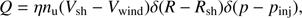 $$Q = \eta {n_{\rm{u}}}\left( {{V_{{\rm{sh}}}} - {V_{{\rm{wind}}}}} \right)\delta \left( {R - {R_{{\rm{sh}}}}} \right)\delta \left( {p - {p_{{\rm{inj}}}}} \right),$$
