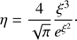 $$\eta = {4 \over {\sqrt \pi }}{{{\xi ^3}} \over {{e^{{\xi ^2}}}}} \cdot $$