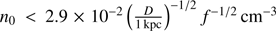 ${n_0} < 2.9 \times {10^{ - 2}}{\left( {{D \over {1{\rm{kpc}}}}} \right)^{ - 1/2}}{f^{ - 1/2}}{\rm{c}}{{\rm{m}}^{ - {\rm{3}}}}$