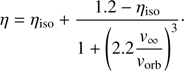 $$ \eta=\eta_\text{iso}+\frac{1.2-\eta_\text{iso}}{1+{\left(2.2\frac{v_\infty}{v_\text{orb}}\right)}^3}. $$