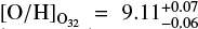 $ \mathrm{[O/H]}_{\mathrm{O}_{32}} = 9.11^{+0.07}_{-0.06} $