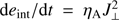 $ \text{d}{{e}_{\text{int}}}/\text{d}t={{\eta }_{\text{A}}}J_{\bot }^{2} $