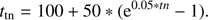 $ \begin{aligned} t_\mathrm{tn}=100+50*(\mathrm{e}^{0.05*tn}-1). \end{aligned} $