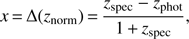 $$ x=\mathrm\Delta{(z_\text{norm})}=\frac{z_\text{spec}-z_\text{phot}}{1+z_\text{spec}}, $$