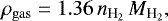 \begin{equation*}\rho_{\rm{gas}} = 1.36 \, n_{\textrm{H}_2} \, M_{\textrm{H}_2}, \end{equation*}