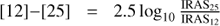 $ [12]{-}[25]=2.5\log_{10}\frac{\mathrm{IRAS}_{25}}{\mathrm{IRAS}_{12}} $