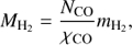 $$ \begin{aligned} M_\mathrm{H_2}=\frac{N_\mathrm{CO}}{\chi _\mathrm{CO}} m_\mathrm{H_2}, \end{aligned} $$