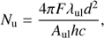 $$ \begin{aligned} N_\mathrm{u}=\frac{4\pi F\lambda _\mathrm{ul} d^{2}}{A_\mathrm{ul} h c}, \end{aligned} $$