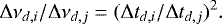 \begin{equation*} {\mathrm \Delta} \nu_{d,i}/{\mathrm \Delta} \nu_{d,j}=({\mathrm \Delta} t_{d,i}/{\mathrm \Delta} t_{d,j})^2. \end{equation*}