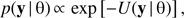 $ \begin{aligned} p(\mathbf{y}\,|\,\uptheta )\,{\propto }\,\exp \left[-U(\mathbf{y}\,|\,\uptheta )\right], \end{aligned} $