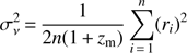 $ \begin{aligned} \sigma _\nu ^2\,{=}\,\frac{1}{2n(1\,{+}\,z_\mathrm{m})}\sum \limits _{i\,{=}\,1}^{n}(r_i)^2 \end{aligned} $