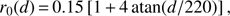 $ \begin{aligned} r_0(d)\,{=}\,0.15\left[1\,{+}\,4\,\mathrm{atan}(d/220)\right], \end{aligned} $