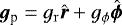 $\bm{g}_{\textrm{p}}=g_{\mathrm{r}} \hat{\bm{r}} &#x002B; g_{\mathrm{\phi}} \hat{\bm{\phi}}$