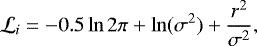 \begin{equation*} \mathcal{L}_i = -0.5 \ln{2\pi} &#x002B; \ln(\sigma^2)&#x002B;\frac{r^2}{\sigma^2}, \end{equation*}
