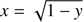 $ x = \sqrt {1 - y} $