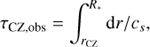 ${\tau _{{\rm{CZ}},{\rm{obs}}}} = \int_{{r_{{\rm{CZ}}}}}^{{R_ * }} {\rm{d}} r/{c_s},$