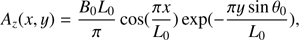 $$ \begin{aligned}&A_z(x,y) = \frac{B_{0} L_{0}}{\pi } \cos (\frac{\pi x}{L_0}) \exp (- \frac{\pi y \sin \theta _0}{L_0}), \end{aligned} $$