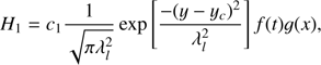 $$ \begin{aligned} {H_{1}} = {c_{1}} \frac{1}{\sqrt{\pi \lambda _l^2}} \exp \left[\frac{-{(y-{y_{c}})^2}}{\lambda _l^2}\right] f(t) g(x), \end{aligned} $$