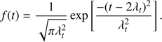 $$ \begin{aligned} f(t) = \frac{1}{\sqrt{\pi \lambda _t^2}} \exp \left[\frac{-{(t-2 {\lambda _{t}})^2}}{{\lambda _{t}^{2}}}\right]. \end{aligned} $$