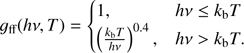 $$ {g_{{\rm{ff}}}}(h\nu ,T) = \left\{ {\begin{array}{*{20}{l}}{1,}&{h\nu \le {k_{\rm{b}}}T}\\{{{\left( {\frac{{{k_{\rm{b}}}T}}{{h\nu }}} \right)}^{0.4}},}&{h\nu > {k_{\rm{b}}}T.}\end{array}} \right.\ $$