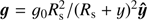 $ \boldsymbol{g} = g_0 R_{\mathrm{s}}^2 / (R_{\mathrm{s}} + y)^2 \boldsymbol{\hat{y}} $