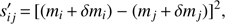$ \begin{aligned} s_{ij}^{\prime }\,{=}\,[(m_i\,{+}\,\delta m_i) - (m_j\,{+}\,\delta m_j)]^2, \end{aligned} $