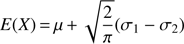 $ \begin{aligned} E(X)\,{=}\,\mu \,{+}\,\sqrt{\frac{2}{\pi }}(\sigma _1-\sigma _2) \end{aligned} $