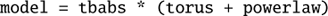 $ \begin{aligned} \mathtt{model = tbabs * (torus + powerlaw)} \end{aligned} $