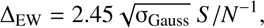 $ \begin{aligned} \Delta _\mathrm{EW} = 2.45 \sqrt{\upsigma _\mathrm{Gauss}}\ {S/N}^{-1} , \end{aligned} $