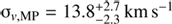 $\sigma_{{\it v}, {\rm MP}} = 13.8_{-2.3}^{+2.7}\,{\rm km}\,{\rm s}^{-1}$