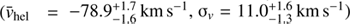 ($\bar{{\it v}}_{\rm hel}=-78.9_{-1.6}^{+1.7}\,{\rm km}\,{\rm s}^{-1}$, $\sigma_{{\it v}}=11.0_{-1.3}^{+1.6}\,{\rm km}\,{\rm s}^{-1}$)