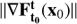 $ ||\nabla {\bf{F}}_{{{\bf{t}}_{\bf{0}}}}^{\bf{t}}\,({{\rm{x}}_0})|| $