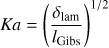 $ \begin{aligned} {Ka}=\left(\frac{\delta _\text{ lam}}{l_\text{ Gibs}}\right)^{1/2} \end{aligned} $