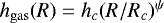 $h_{\mathrm{gas}}(R) = h_c(R/R_c)^{\psi}$
