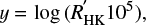 $$ \begin{eqnarray} y = \log (R^{\prime}_{\rm HK}10^{5}), \end{eqnarray} $$