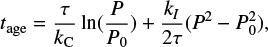 $$ \begin{equation} \label{eq_gyro} t_{\rm age} = \frac{\tau}{k_{\rm C}} \ln(\frac{P}{P_0}) + \frac{k_I}{2 \tau} (P^2-P_0^2), \end{equation} $$