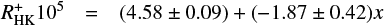 $$ \begin{eqnarray}\label{eq_ro_b} {R}^{+}_{\rm HK}10^{5} & = & (4.58\pm0.09) + (-1.87\pm0.42)x \end{eqnarray} $$
