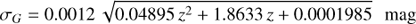 $$ \sigma_G=0.0012\sqrt{0.04895\;z^2+1.8633\;z+0.0001985}\;\text{mag} $$