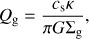 $$ \begin{aligned} Q_\mathrm{g}=\frac{c_\mathrm{s}\kappa }{\pi G\Sigma _\mathrm{g}}, \end{aligned} $$
