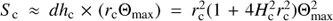 $ {S_{\rm{c}}} \approx d{h_{\rm{c}}} \times ({r_{\rm{c}}}{\Theta _{{\rm{max}}}}) = r_{\rm{c}}^2(1 + 4H_{\rm{c}}^2r_{\rm{c}}^2)\Theta _{{\rm{max}}}^2\ $