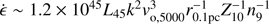 $ \dot{\epsilon} \sim 1.2\times10^{45} L_{45} k^{2} {v}^{3}_{\mathrm{o,5000}} r^{-1}_{\mathrm{0.1pc}} Z_{10}^{-1} n_{9}^{-1} $