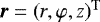 ${\vec{r} = (r, \varphi, z)^{\mathrm{T}}}$