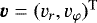 $\vec{v} = (v_r, v_{\varphi})^{\mathrm{T}}$