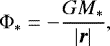 \begin{equation*} \mathrm{\Phi}_{\ast} = -\frac{G M_{\ast}}{\vert{\vec{r}}\vert}, \end{equation*}