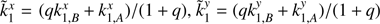 $ \tilde{k}^x_1= (q k^x_{1,B}+k^x_{1,A})/(1+q), \tilde{k}^{y}_1= (q k^{y}_{1,B}+k^{y}_{1,A})/(1+q) $
