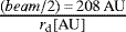 $\frac{(beam/2)\,{=}\,208\,\textrm{AU}}{r_{\textrm{d}}[\textrm{AU}]}$
