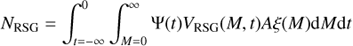 $${N_{{\rm{RSG}}}} = \int_{t = - \infty }^0 {\int_{M = 0}^\infty {\Psi (t){V_{{\rm{RSG}}}}(M,t)A\xi (M){\rm{d}}M{\rm{d}}t} }$$