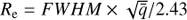 $ R_{\mathrm{e}}=R_{\mathrm{e,major}}\sqrt{q} $