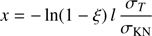 $$ \begin{aligned} x=-\ln (1-\xi )\,l\,\dfrac{\sigma _T}{\sigma _{\rm {KN}}} \end{aligned} $$