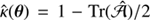 $ \hat{\kappa}(\boldsymbol{\theta}) = 1 - \text{ Tr}(\hat{\mathcal{A}}) / 2 $